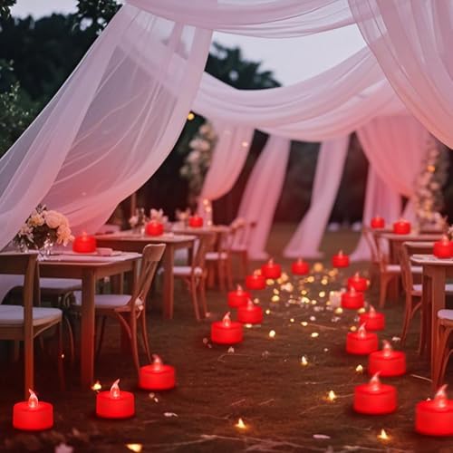 Tea Lights Battery Operated Candles LED Tea Lights Flameless Candles 200+ Hours Flickering Fake Tealights for Sweetest Day Wedding Home Decorations Party (Red Base, 24 Pack)