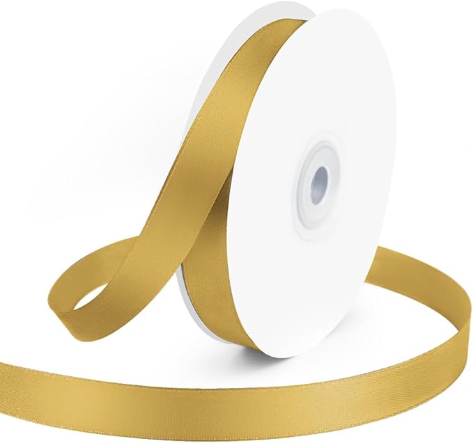 KMER LIFE 5/8" Wide x 50 Yards Golden Single Faced Polyester Satin Ribbon by KMERLIFE