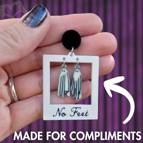 It's Just So You ~ *Glow in the Dark* Beetlejuice Ghost Polaroid Earrings, Spooky Halloween Acrylic Jewelry, Lightweight Dangle Studs