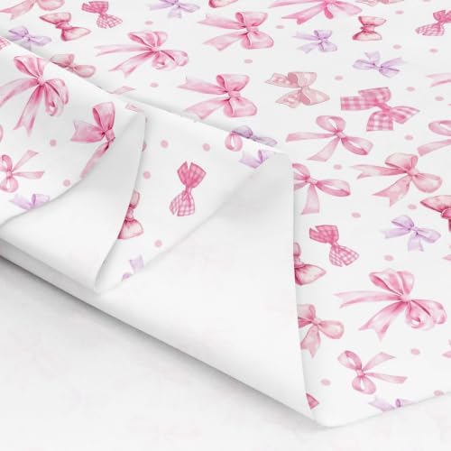 Pink Bow Upholstery Fabric for Chairs | Dreamy Princess Style Bowknot DIY Fabric by The Yard for Craft Lovers 36"x63", Ribbon Plaid Bow Love Hearts Quilting Fabric,Cute Room Decor Aesthetic Kawaii