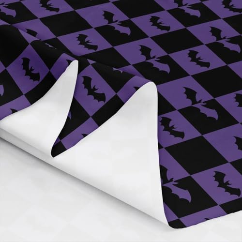 Happy Halloween Fabric by The Yard Bats Animal Silhouette Soft Polyester Sewing Fabric Black Purple Checkered No Stretch Durable Material for DIY Art Craft Making 2 Yard Bolt,72" L x 59" W