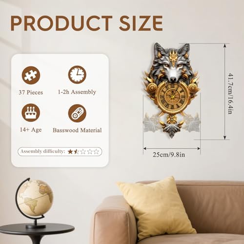 3D Puzzles for Adults Wooden Wolf Puzzle Clock Adult Crafts