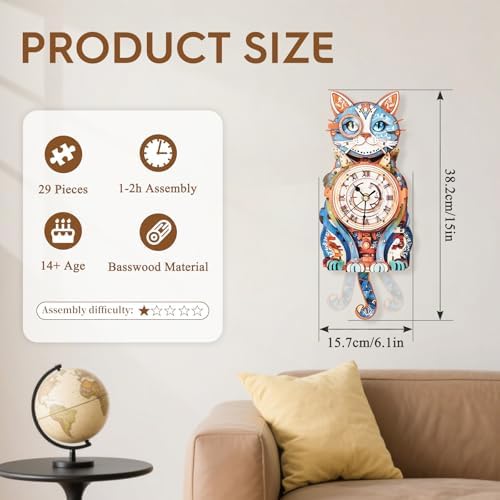 3D Puzzles for Adults Wooden DIY Cat Clock Puzzle Adult Crafts