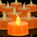 Tea Lights Battery Operated Candles LED Tea Lights Flameless Candles 200+ Hours Flickering Fake Tealights for Sweetest Day Wedding Home Decorations Party (Orange Base, 12 Pack)