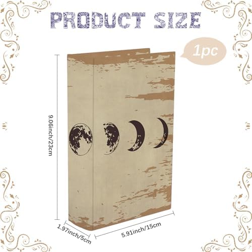 Faux Book Storage Boxes Decorative Book Box Vintage Beige Moon Phase Pattern 9.1 x 5.9 x 2 Inch Storage Organizers for Jewelry Trinket Wedding Memories Hobby Keepsake Photos Home Decoration