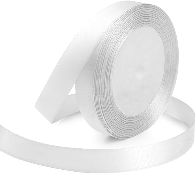 White Ribbon 5/8 Inches x 25 Yards, Bows Making, Floral Bouquets, DIY by KMERLIFE