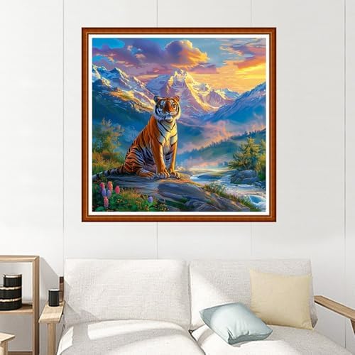Joyhoor Stamped Cross Stitch Kits for Beginners Needlepoint Kits for Adults Embroidery Kits 11CT Counted Cross Stitch Kits Printed Embroidery Pattern-Mountain Tiger 18x18 inchs