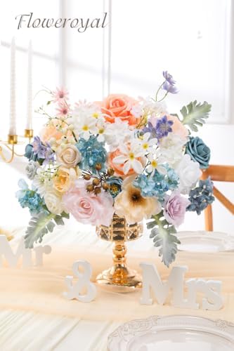 Floweroyal Artificial Flowers Combo Fairy Blue Flowers Mix Silk Flowers Fake Roses with Stems for DIY Wedding Bridal Bouquets, Baby Shower, Floral Arrangement, Table Centerpieces, Home Decorations.