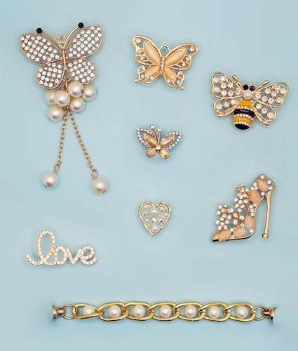 ZOKUZO Chic Bling Shoe Charms Gold and Sliver Designer Jewels Pretty Cute Chains Decorations Accessories for Women Girl Adults