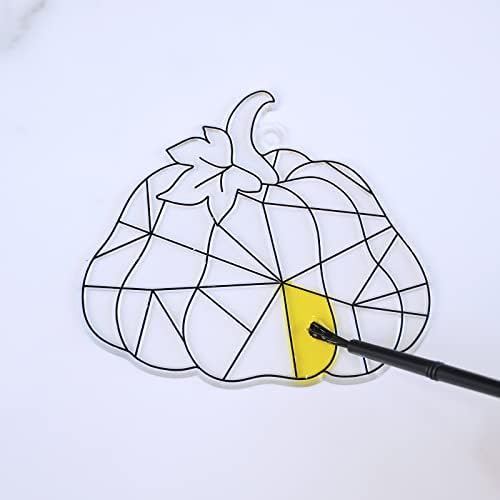 Winlyn 27 Sets Pumpkin Suncatchers DIY Window Paint Art Suncatchers Fall Pumpkin Craft Kits Autumn Pumpkin Sun Catchers for Kids Classroom Halloween Thanksgiving Art Activities