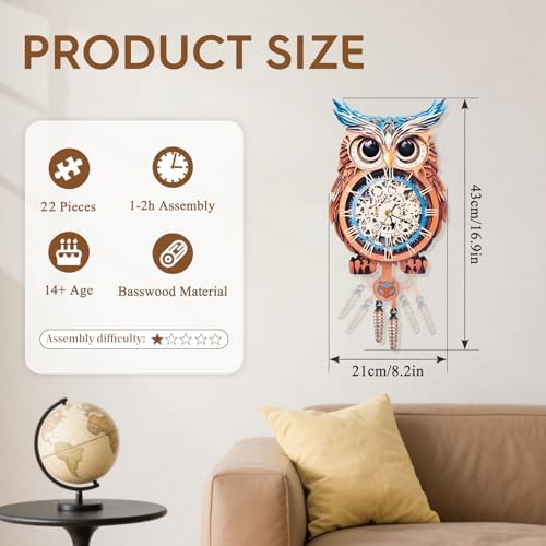 3D Puzzles for Adults Wooden Owl Puzzle Clock Adult Crafts