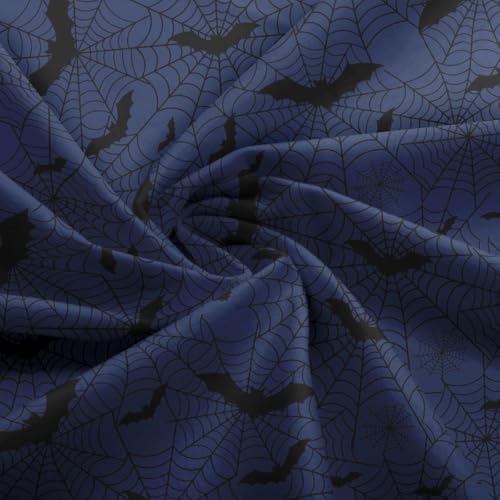 Black Bat Fabric by The Yard Blue Black Spider Web Soft Polyester Sewing Fabric Halloween Bat Silhouette No Stretch Durable Material for DIY Art Craft Making 3 Yard Bolt,108" L x 59" W