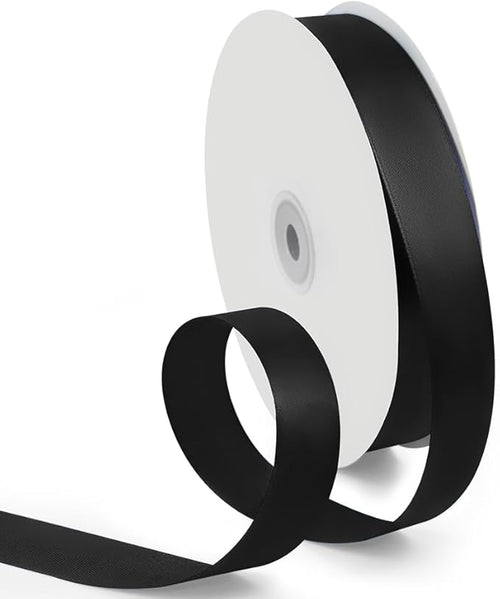 1 Inch 100 Yards Satin Ribbon Black, Solid Color Fabric Ribbon by HimBen