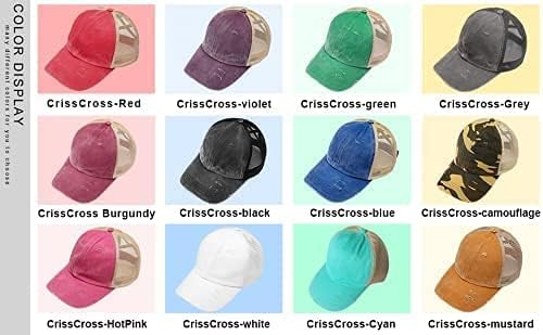 Criss Cross Hat Washed Distressed Baseball Cap Ponytail Hat High Messy Bun Ponycap for Women