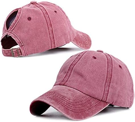 Criss Cross Hat Washed Distressed Baseball Cap Ponytail Hat High Messy Bun Ponycap for Women