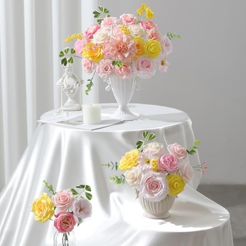 Floweroyal Artificial Flowers Fake Rose Flowers Dahlia with Stems for DIY Wedding Bridal Bouquets, Baby Shower, Floral Arrangement, Table Centerpieces, Home Decorations