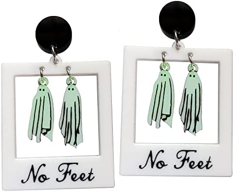 It's Just So You ~ *Glow in the Dark* Beetlejuice Ghost Polaroid Earrings, Spooky Halloween Acrylic Jewelry, Lightweight Dangle Studs