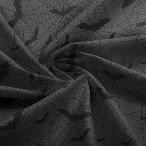 Spider Web Fabric by The Yard Black Gray Wild Bat Soft Polyester Sewing Fabric Horror Halloween Decor No Stretch Durable Material for DIY Art Craft Making 3 Yard Bolt,108" L x 59" W