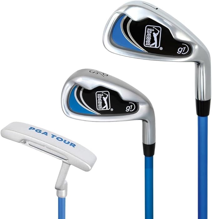 PGA Tour Youth Golf Club Set for Ages 5-15+ (3’5”-5’10”), Right and Left-Handed Kids Golf Sets – Beginner Junior Golf Clubs with Lightweight Stand Bag, Mallet Putter, Hybrid, Driver