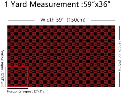 Bats Silhouette Fabric by The Yard Halloween Theme Animal Soft Polyester Sewing Fabric Black Red Checkered No Stretch Durable Material for DIY Art Craft Making 3 Yard Bolt,108" L x 59" W