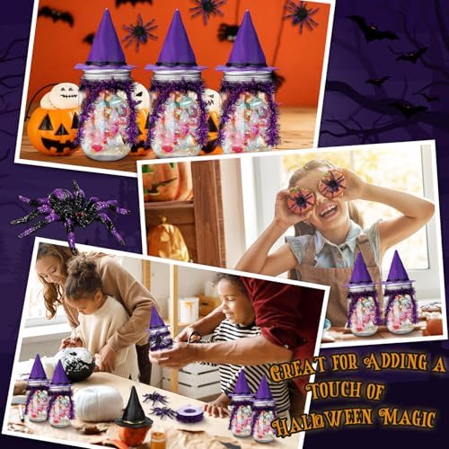 Mimorou 12 Set Halloween Candy Jars 8.5 oz Plastic Jars Craft Kit, Purple