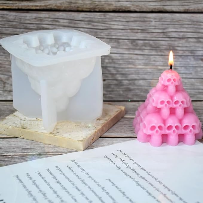 Halloween Skull Head Pyramid Candle Silicone Mold, DIY 3D Carved Skeleton - Image 7