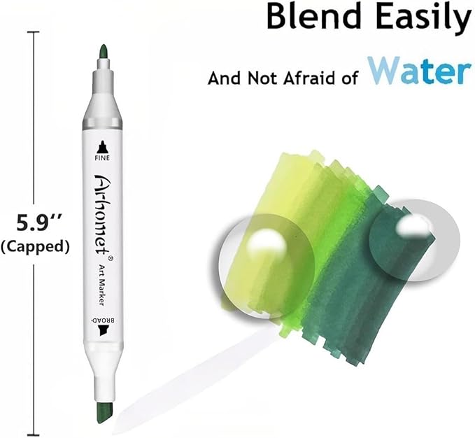 6pcs Green Forest Trees Grass Colors Alcohol Markers Set, Dual Tips Art Markers - Image 3