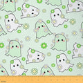 Jejeloiu Happy Halloween Fabric by The Yard Kawaii Ghost Printed Upholstery Fabric for Sewing Crafting Green Ghost Floral Waterproof Indoor Outdoor Decor for Home DIY Projects 2 Yards