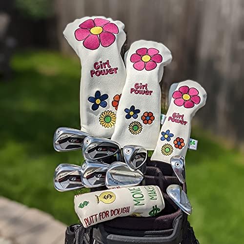 Foretra Driver Headcover Golf Club Covers Blade Mallet Putter Cover Alignment Stick Holder Hybrid Fairway Wood Head Cover Girl Power Novelty Golf Accessories for Most Brands