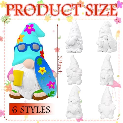 CroBlissful 6 Sets Ceramic Gnome Painting Kit Summer Unpainted Figurines