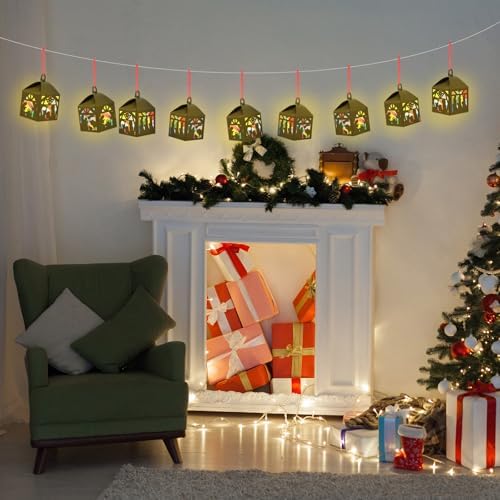 Simgoing 12 Sets Christmas Nativity Lantern Craft Kits with LED Candles