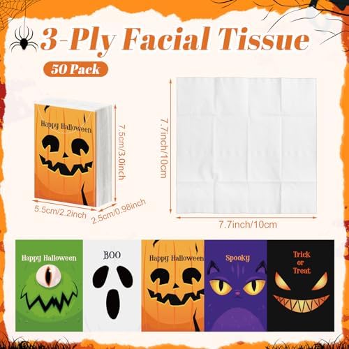 Outus 50 Pack Boo Halloween Pocket Tissues Travel Size, Trick or Treat Gift