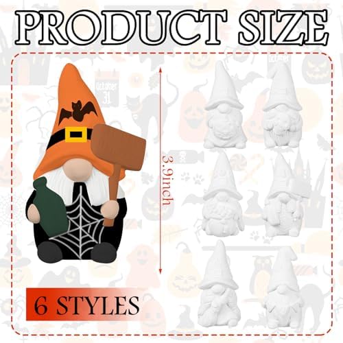 CroBlissful 6 Sets Halloween Gnome Ceramics to Paint Crafts Kit