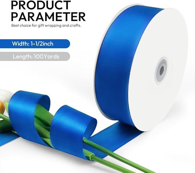 1-1/2 Inch 100 Yards Satin Ribbon Royal Blue, Solid Color Fabric Ribbon - Image 2