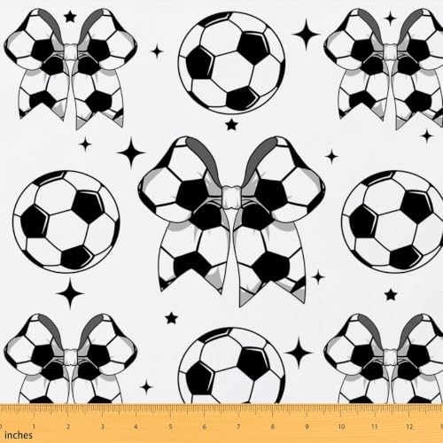Football Bow Upholstery Fabric for Chairs | Modern Ball Print Bowknot DIY Fabric by The Yard for Craft Lovers 362"x63", Soccer Geometric Bow Tie Quilting Fabric