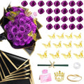 CCYXSHOW Purple Glitter Flower Roses Bouquet Kit - 24 Pack DIY Fake Shiny Rose with Stems Butterfly Crown Eternal Floral for Elegance Wedding Bouquet Gift for Birthday, Valentine's Day, Mother's Day