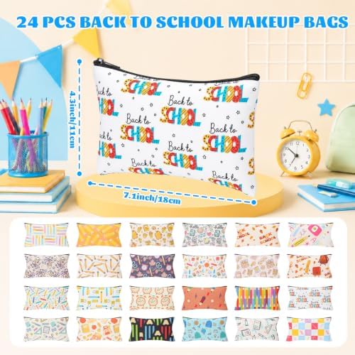 Meanplan 24 Pcs Back to Teacher Makeup Bag Gift, First Day of Cosmetic Bag