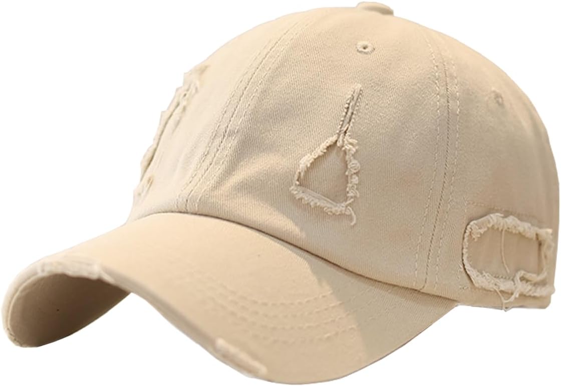Unisex Ripped Distressed Denim Ring Baseball Cap Hip Hop Vintage Dad Hat Adjustable