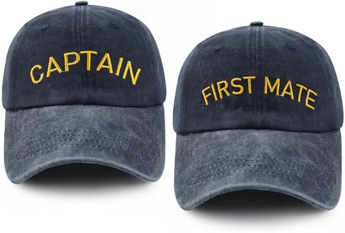 Captain & First Mate Hats for Men Women, 2 Piece Matching Mr and Mrs Boating Baseball Caps