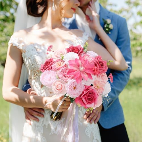 Floweroyal Artificial Flowers Fake Rose Flowers Dahlia with Stems for DIY Wedding Bridal Bouquets, Baby Shower, Floral Arrangement, Table Centerpieces, Home Decorations