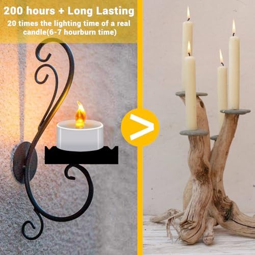 50 Pack LED Tea Lights Bulk, Realistic Flickering Battery Candles (200+ Hours), Warm Amber Flameless Votives for Church Vigils, Restaurant Ambiance, Spa & Wedding Reception (Warm Yellow)