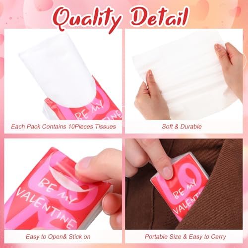 Outus 50 Pack Valentine’s Day Party Favors, Travel Size Pocket Tissues