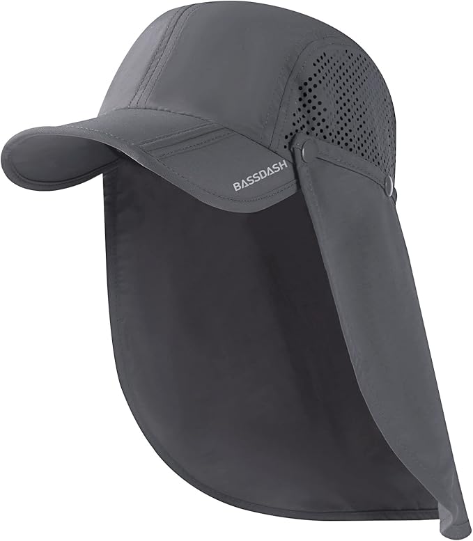 BASSDASH UPF 50+ Foldable Fishing Hat Baseball Cap with Removable Neck Flap Portable for Men Women Golf Hiking
