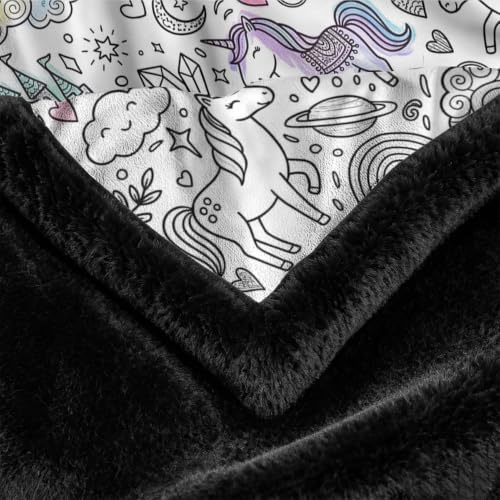 Flat Print Unicorn DIY Coloring Blanket with 24 Markers Craft Girls Gift