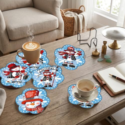 6 Pack Christmas Paint by Numbers Kits Coasters with Holder Cork Pads