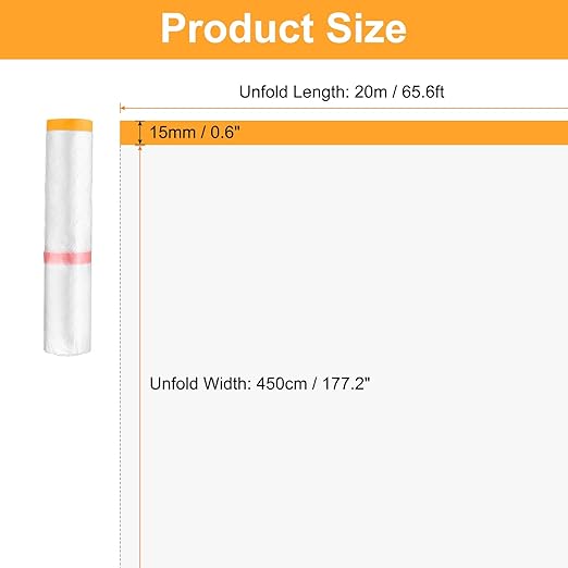 HARFINGTON 3 Rolls Pre-Taped Masking Film 177.2" x65.6ft Double Adhesive Tape - Image 2