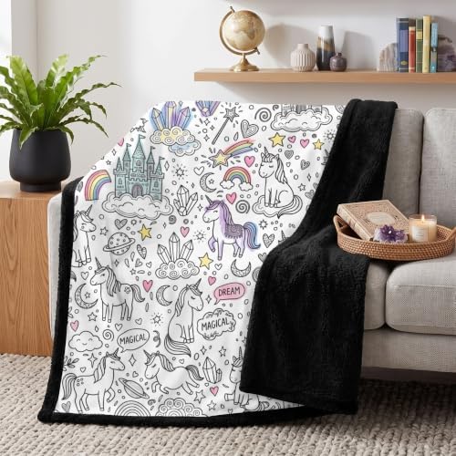 Flat Print Unicorn DIY Coloring Blanket with 24 Markers Craft Girls Gift