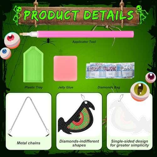 Chiisong 6 Pcs Halloween Diamond Art Hanging Signs Flashing Eyes Glow Eyes