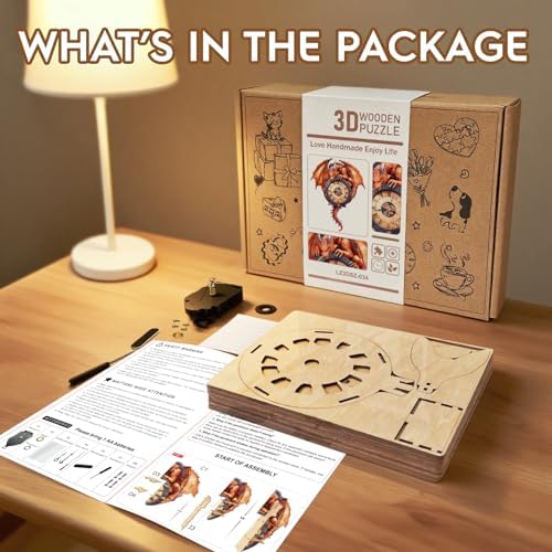3D Puzzles for Adults Wooden Fire Dragon Puzzle Clock Adult Crafts