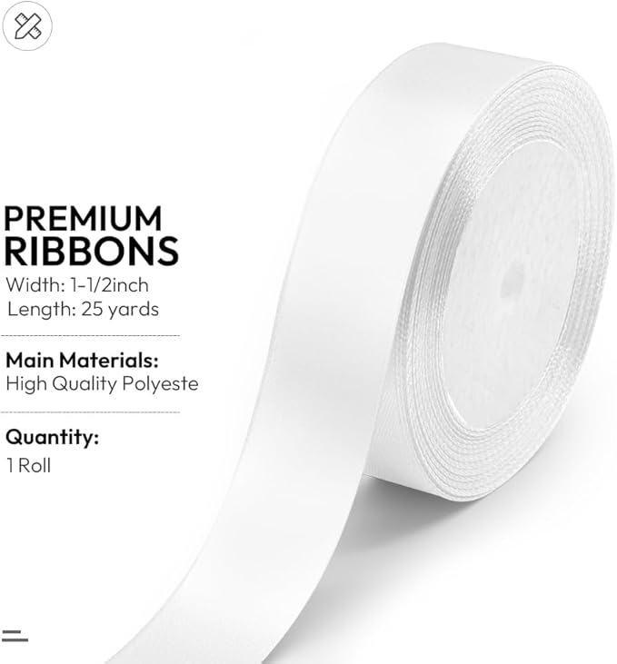 KMER LIFE 1 Inches x 25 Yards Solid White Satin Ribbon, Wedding Decor, DIY Hair - Image 2